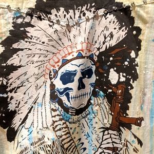 Vintage GRAIL Brand Women's button/snap front. Splatter Chief Skull design. Sz:L